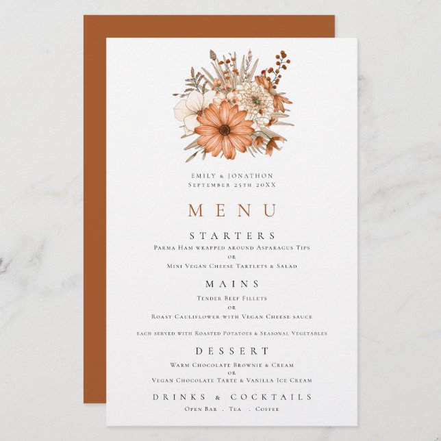 Budget Autumn Foliage Wedding Menu (Front/Back)
