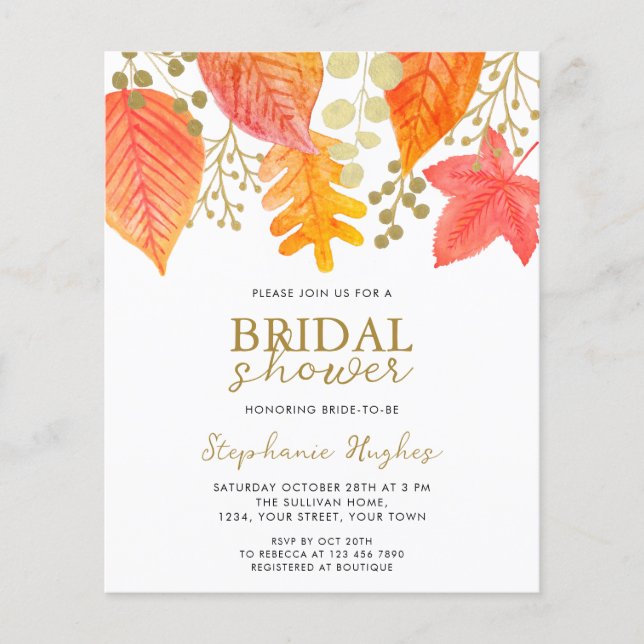 Budget Autumn Leaves Bridal Shower Invitation (Front)