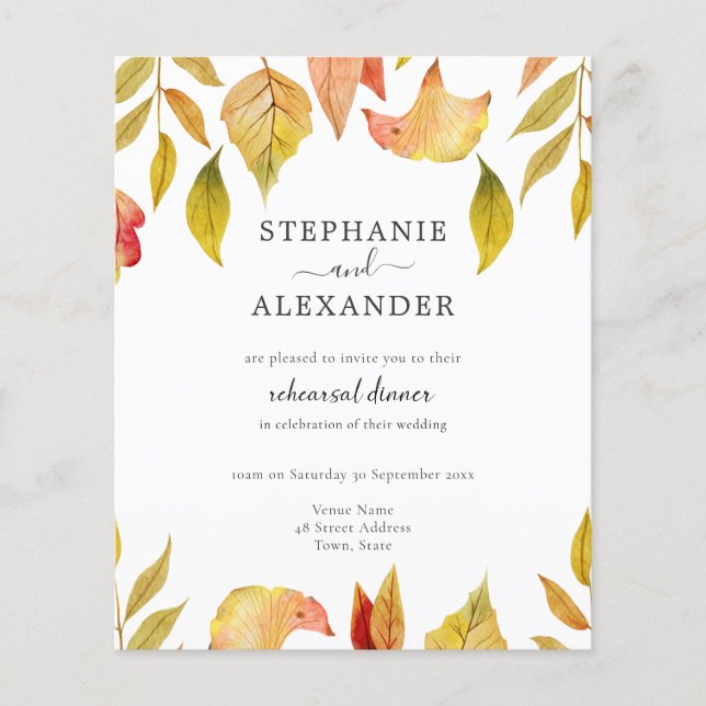Budget Autumn Leaves Wedding Rehearsal QR Invite (Front)