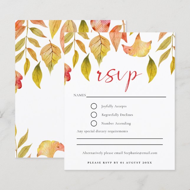 Budget Autumn Leaves Wedding RSVP Card (Front/Back)