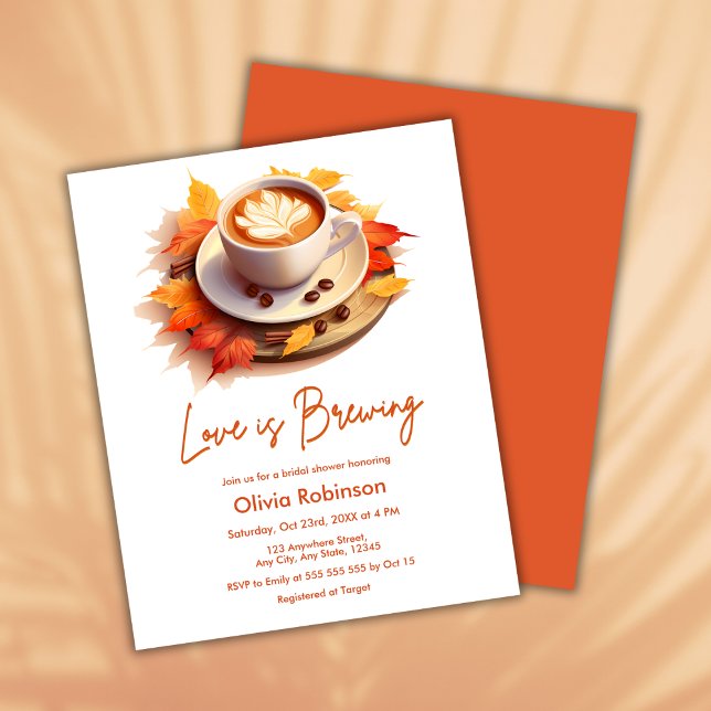Budget Autumn Love is Brewing Bridal Shower Invite (Budget Fall Autumn Love is Brewing Coffee Bridal Shower Invitation  )