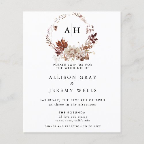 Budget Autumn Monogram Wedding Invitation Flyer