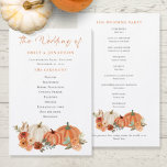Budget Autumn Pumpkins Florals Wedding Program<br><div class="desc">A LARGER size 5.5” x 8.5” at a budget price, Budget Autumn Pumpkins Florals Wedding Program. A minimalist design with pumpkins and florals in the colors of fall, orange, brown and cream with a set script for The Wedding of. The rest of the text on both sides can be easily...</div>