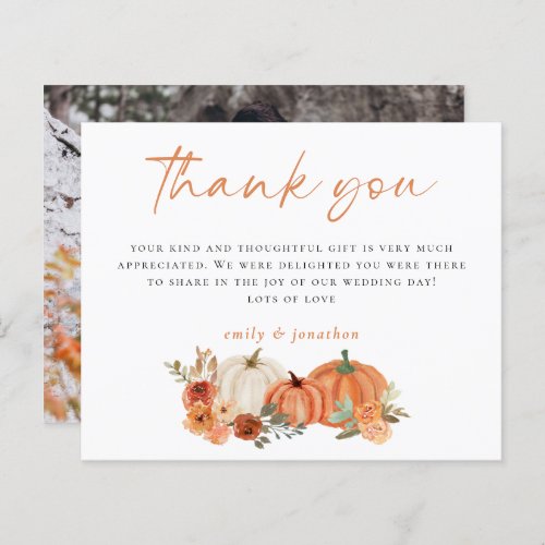 Budget Autumn Pumpkins Photo Wedding Thank You