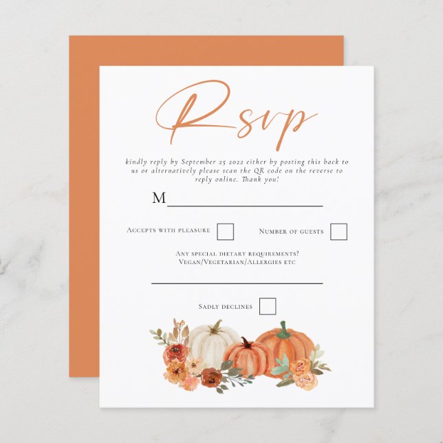 Budget Autumn Pumpkins QR Code Wedding RSVP (Front/Back)