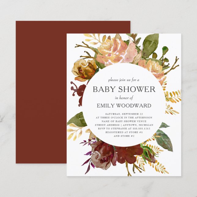 Budget Autumn Rustic Floral Baby Shower Invitation (Front/Back)