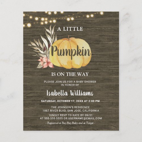 Budget Autumn Rustic Wood Pumpkin Baby Shower 