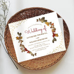 Budget Autumnal Wedding Invitations<br><div class="desc">Invite your guests to celebrate your wedding day,  with these elegant autumnal wedding invitations. Featuring a classic white background,  with gold glitter in 2 of the corners,  an array of autumnal colored foliage designed frame around a stylish wedding template which is easy to customize.</div>