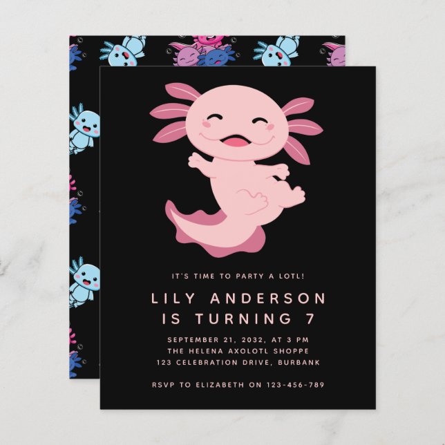 Budget Axolotl Kid's Birthday Party Invitation (Front/Back)