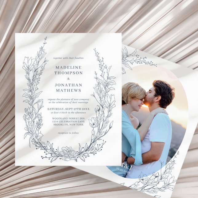 BUDGET  Azure Ivory Floral Monogram Photo Wedding (Creator Uploaded)