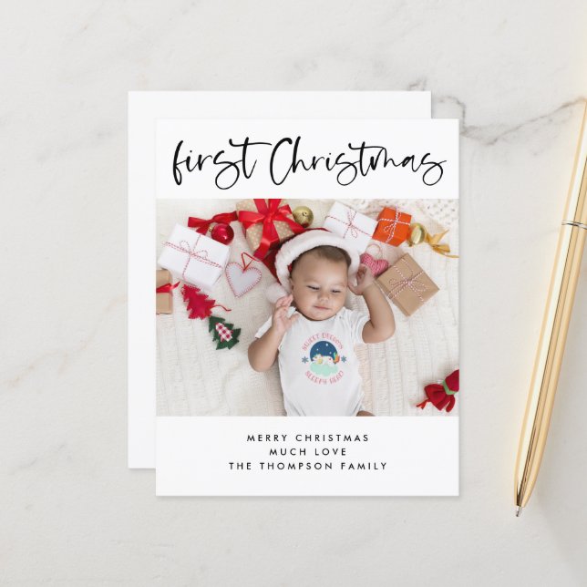 Budget Baby 1st Christmas Photo Small Flat Card (Front/Back In Situ)