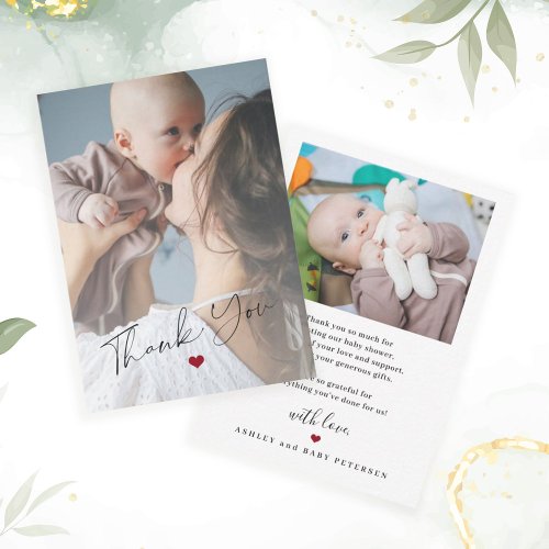 Budget baby 2 photos simple script thank you note card