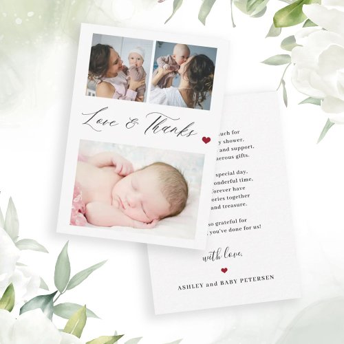 Budget baby 3 photo collage elegant thank you note card