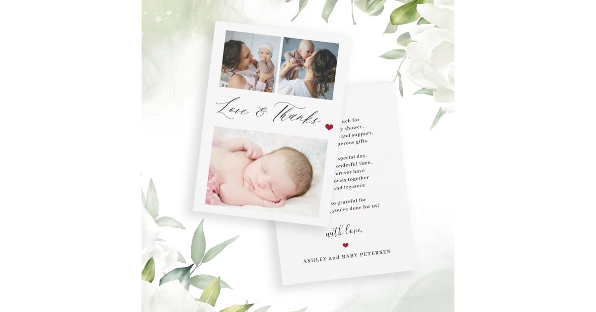 Budget baby 3 photo collage elegant thank you note card | Zazzle