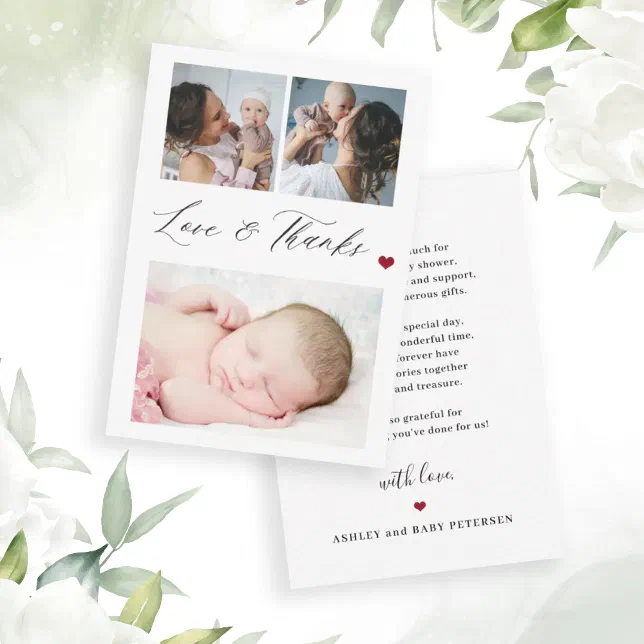 Budget baby 3 photo collage elegant thank you note card | Zazzle