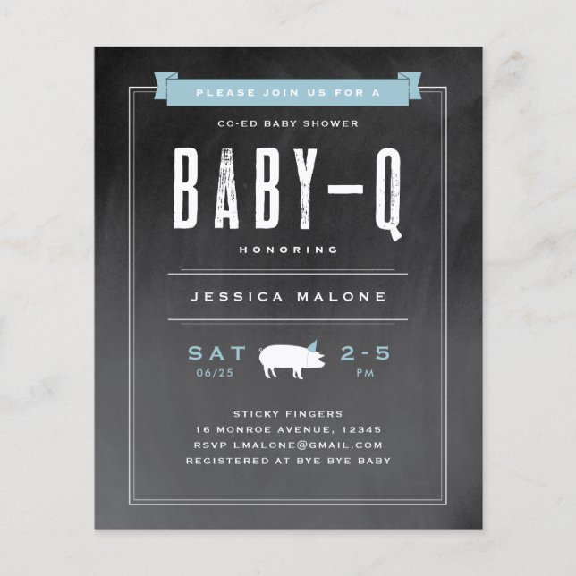 Budget Baby BBQ Blue Co-ed Baby Shower Invitation (Front)