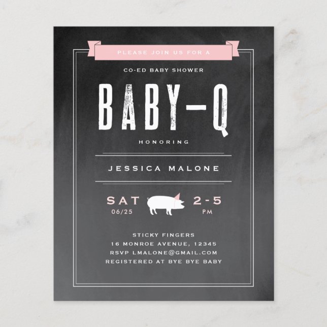 Budget Baby BBQ Pink Co-ed Baby Shower Invitation (Front)