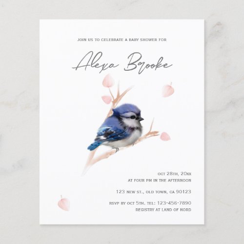 Budget Baby Blue Jay Bird Baby Shower Invitation