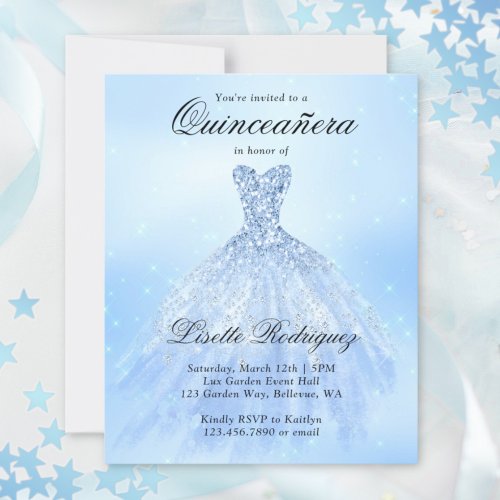 Budget Baby Blue Quinceanera Invitation