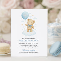 Budget Baby Boy Baptism Invitation with Teddy