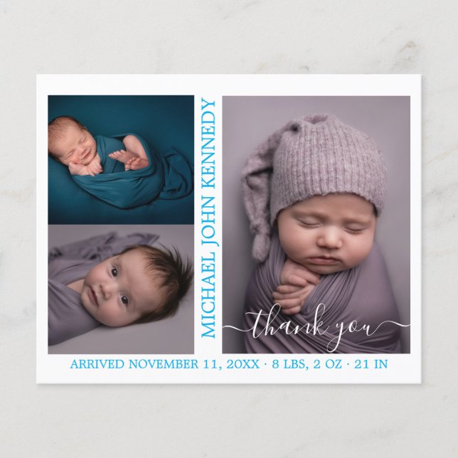 Budget Baby Boy Photo Collage Birth Announcement  (Front)
