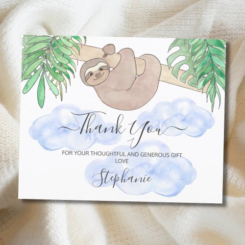 Budget Baby Boy Sloth Baby Shower Thank You Card