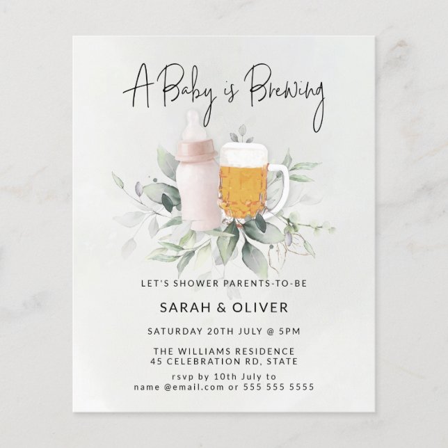 Budget Baby Brewing Greenery Girl Baby Shower (Front)