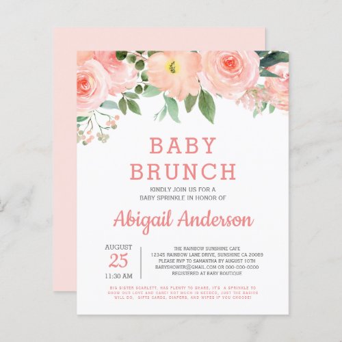 Budget Baby Brunch Watercolor Floral Invitation