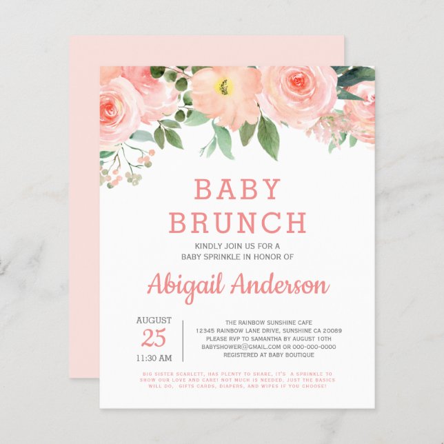 Budget Baby Brunch Watercolor Floral Invitation (Front/Back)