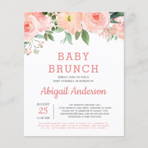 Budget Baby Brunch Watercolor Floral Invitation Flyer