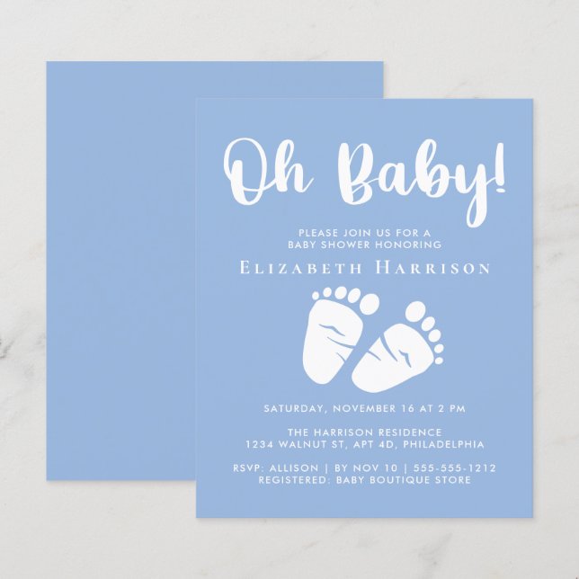 Budget Baby Feet Boy Blue Shower Invitation (Front/Back)