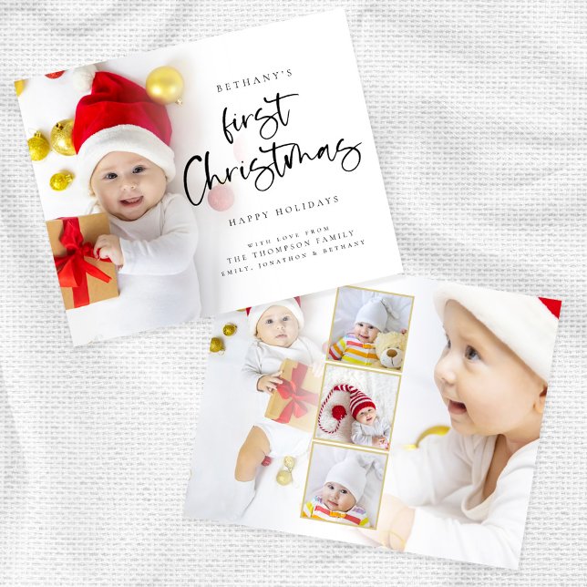 Budget Baby First Christmas 6 Photos Holiday Card (Budget price smaller 4.5 x 5.6")