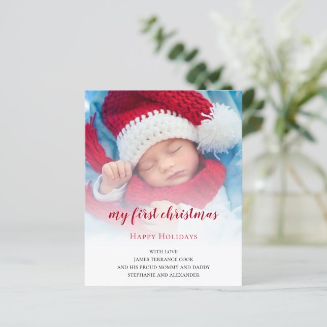 BUDGET Baby First Christmas Photo Overlay Card (Standing Front)