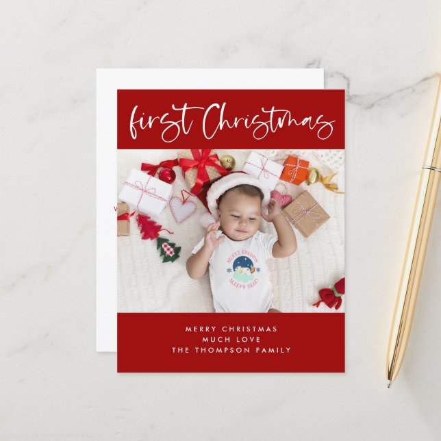 Budget Baby First Christmas Photo Small Flat Card (Front/Back In Situ)