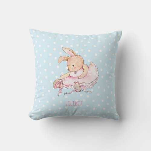 BUDGET Baby Girls Gift Named _ Bunny Rabbit Ballet Throw Pillow