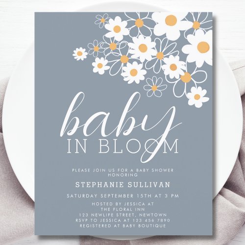 Budget Baby In Bloom Blue Baby Shower Invite