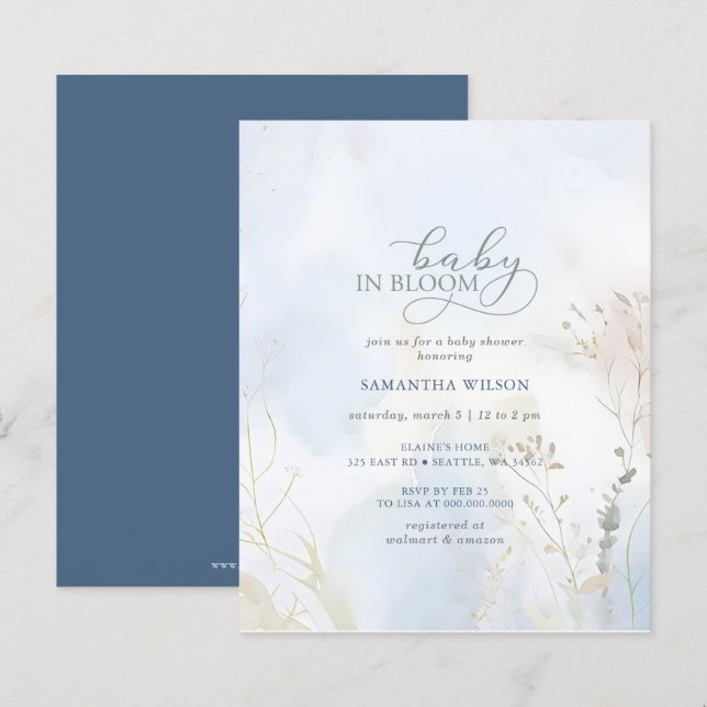 Budget Baby in Bloom Blue Floral Boy Baby Shower (Front/Back)