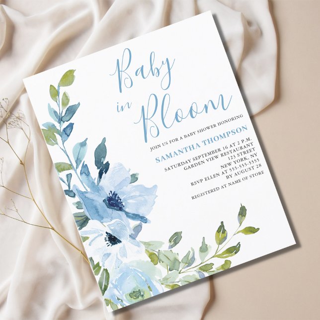 Budget Baby In Bloom Blue Floral Shower Invitation (Creator Uploaded)