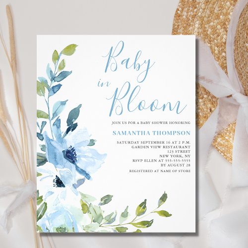 Budget Baby In Bloom Blue Floral Shower Invitation Flyer
