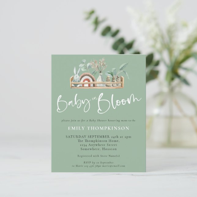 Budget Baby In Bloom Boho Sage Baby Shower Invite (Standing Front)