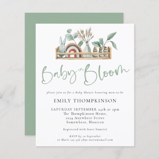 Budget Baby In Bloom Boho Shelf Baby Shower Invite (Front/Back)
