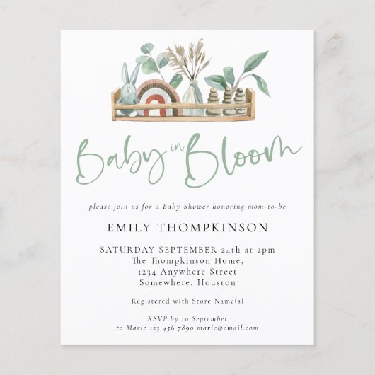 Budget Baby In Bloom Boho Shelf Baby Shower Invite (Front)