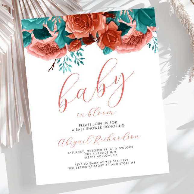 Budget Baby in Bloom Coral Teal Floral Baby Shower (Creator Uploaded)