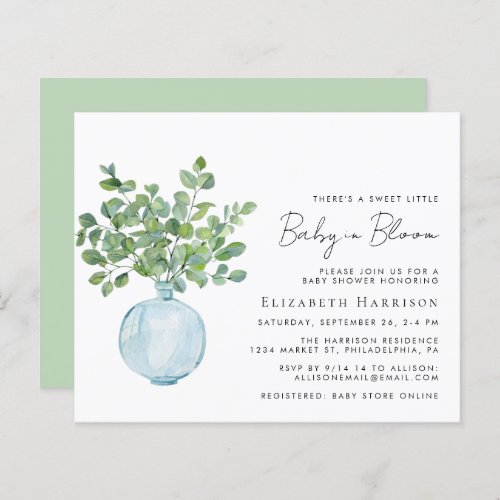 Budget Baby in Bloom Eucalyptus Shower Invitation