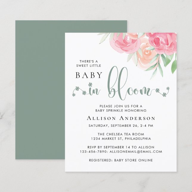 Budget Baby in Bloom Floral Sprinkle Invitation (Front/Back)