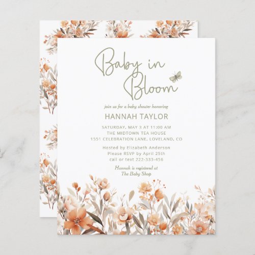 Budget Baby in Bloom Girl Boho Baby Shower Invite