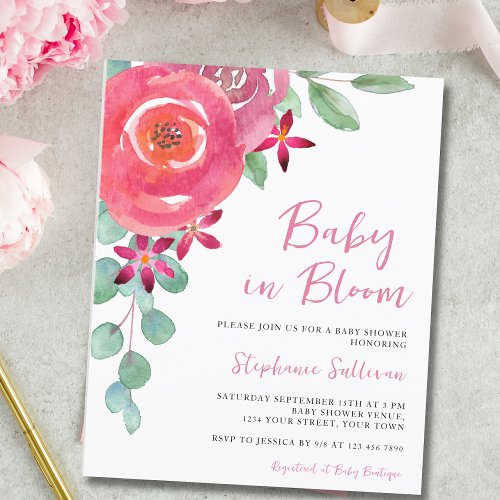Budget Baby In Bloom Girls Baby Shower Invitation
