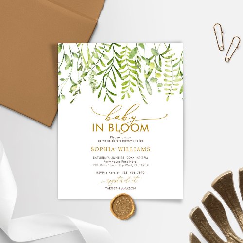 Budget Baby in Bloom Green Baby Shower Invitation