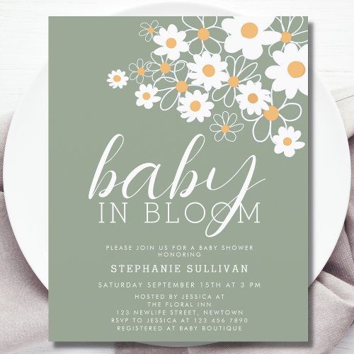 Budget Baby In Bloom Green Baby Shower Invite