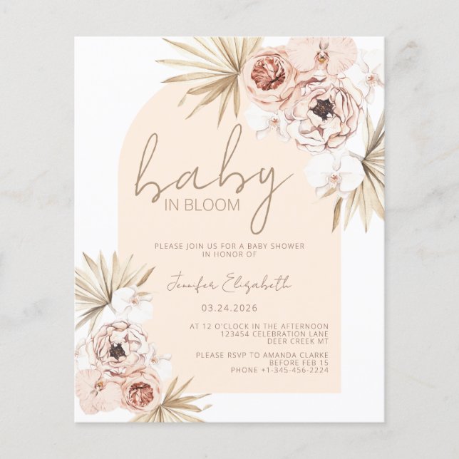 Budget Baby in Bloom Pampas Grass Boho Baby Shower (Front)